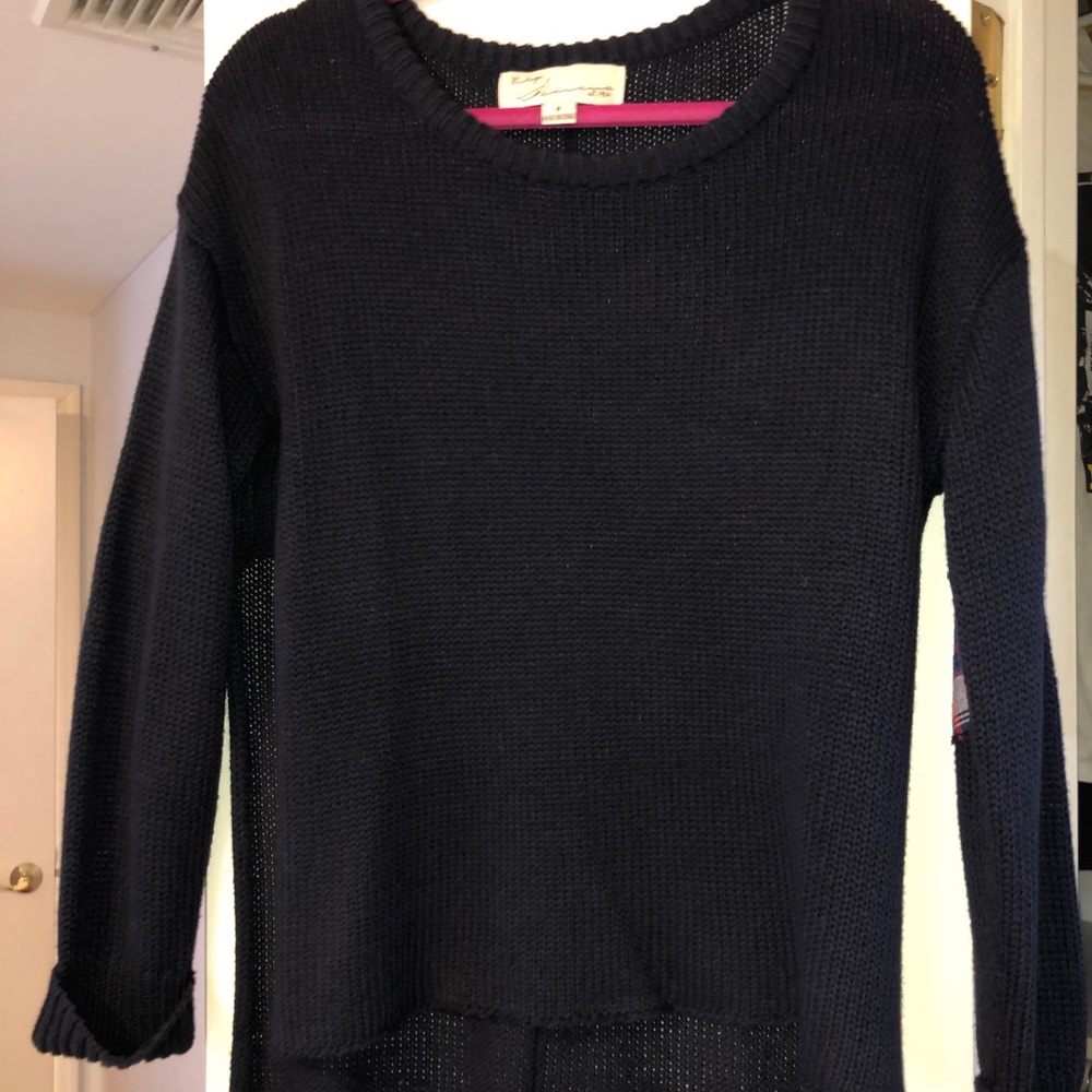 Navy sweater with side slits and elbow pads
